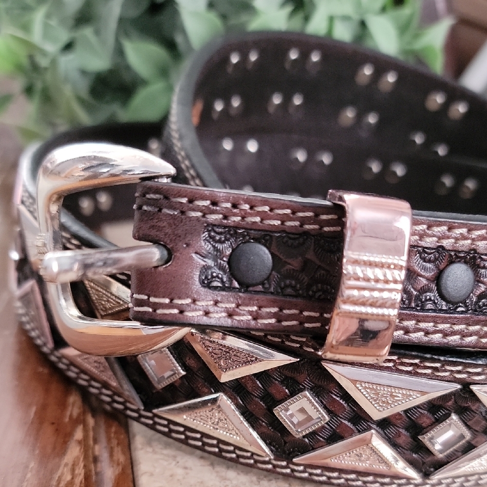 Roper Brown Leather Belt with Silver Buckle